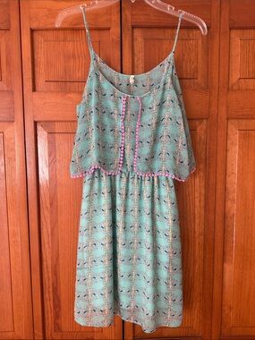 Peppermint Mint Spaghetti-Strap Dress with Pink Trim